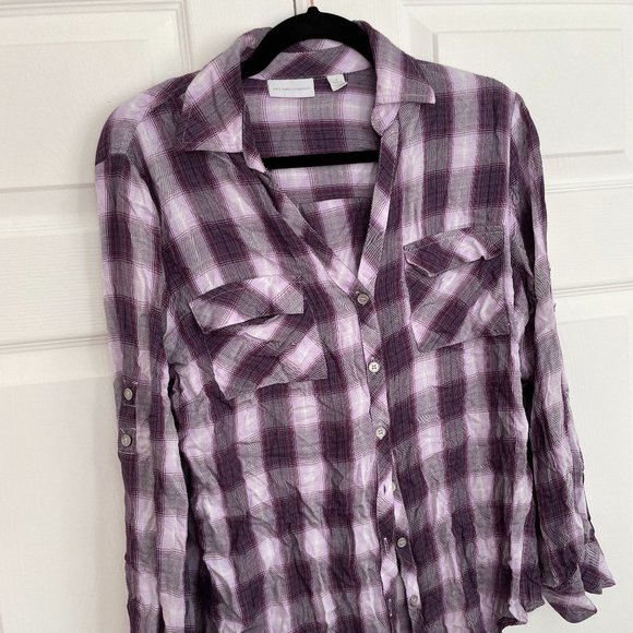 New York & Company Tops - Purple Plaid Button Down Blouse